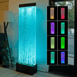 72 In. Tall Indoor Floor Bubble Wall Fountain with Color-Changing LED Lights and Remote, Black