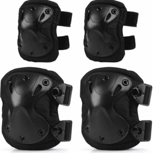 4 Pcs Sport Knee & Elbow Pads Protective Gear Adjustable Knee Elbow Wrist Guards Set for Teen Adult,Black