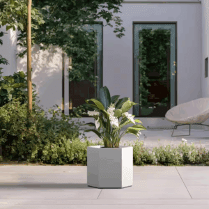 Lightweight 12 In. H Large Crisp White Geometric Concrete Plant Pot/Planter for Indoor and Outdoor