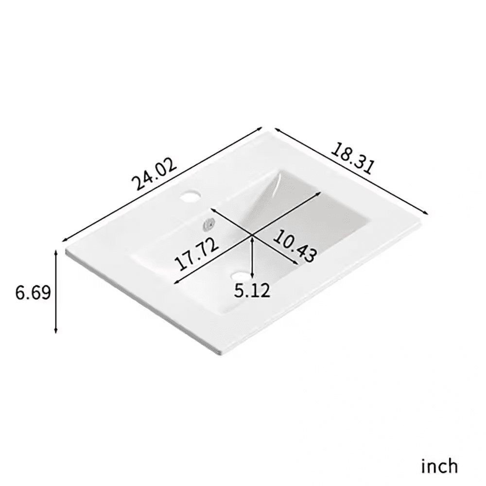 24.02 In. Drop-In Rectangular Ceramic Bathroom Sink Top in White - Image 9