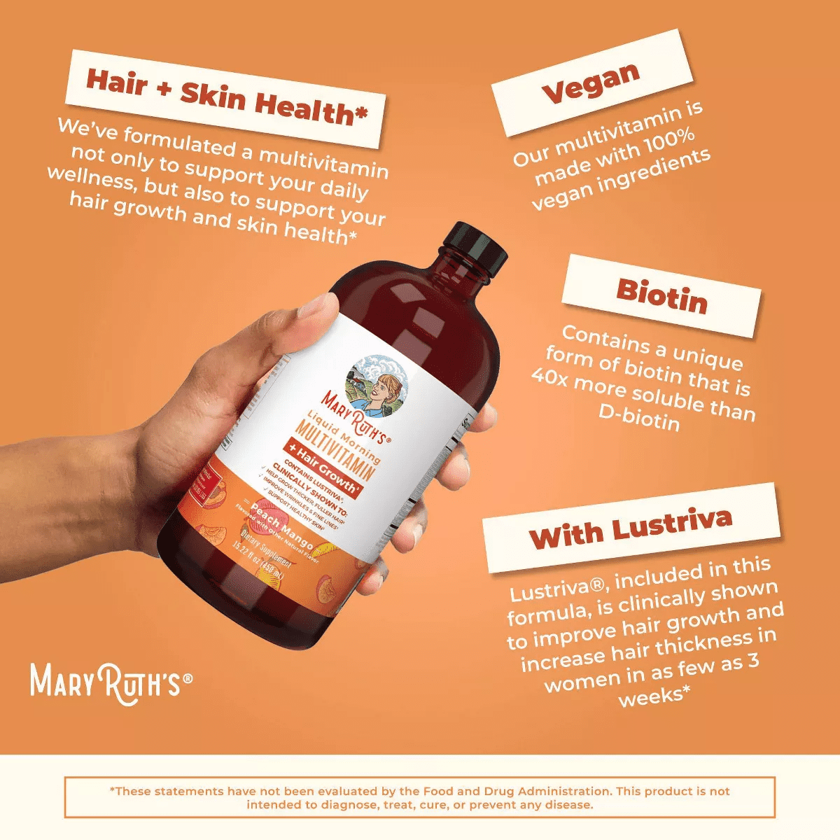 Maryruth'S Liquid Morning Vegan Multivitamin + Hair Growth - Peach Mango - 15.2Oz - Image 4