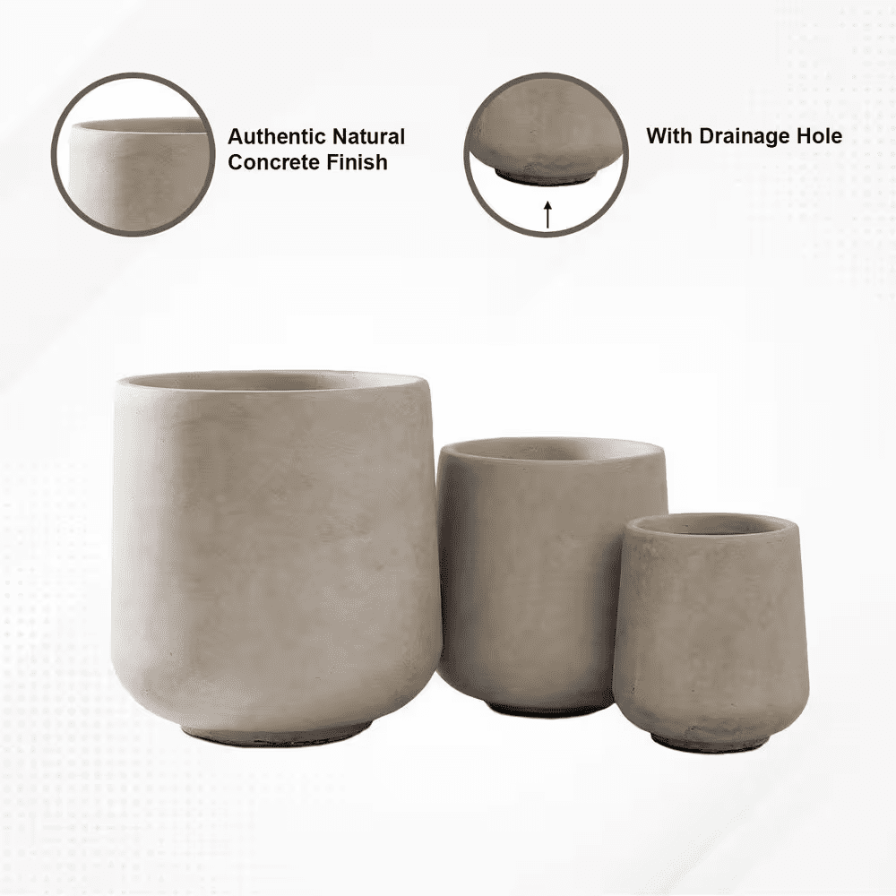 15.3 In. 11.6 In. 8.2 In. round Concrete Planters, Indoor/Outdoor Pots with Drainage Holes, Weathered Concrete - Image 3