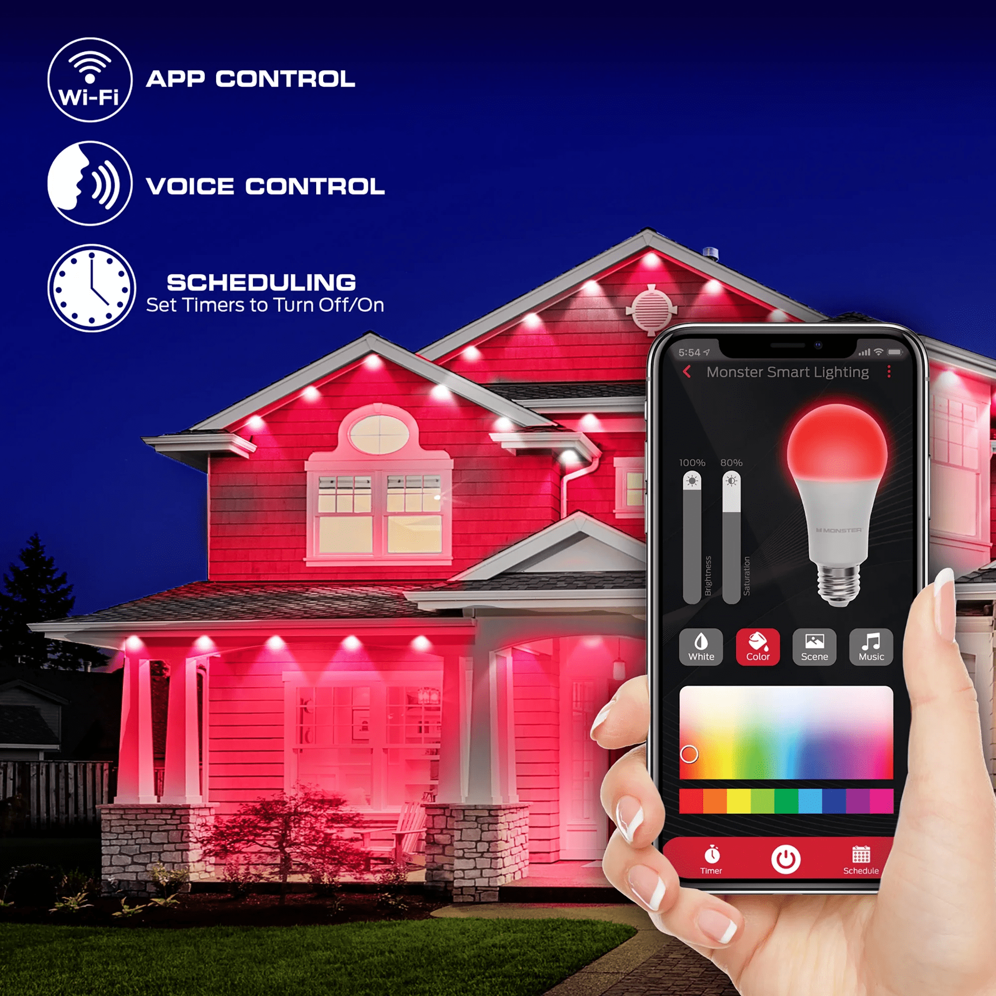 Outdoor LED Smart Lights, RGBIC+ Multiwhite Permanent Outdoor Lights W/ Voice Control, for Christmas, Halloween, Party, Gameday and More, 50Ft - Image 9
