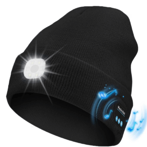 Unisex Bluetooth Beanie Hat with Light,Usb Rechargeable 6 LED Headlamp Winter Hat with Headphones and Built-In Speaker Mic for Men Women Running Camping Fishing (Black)