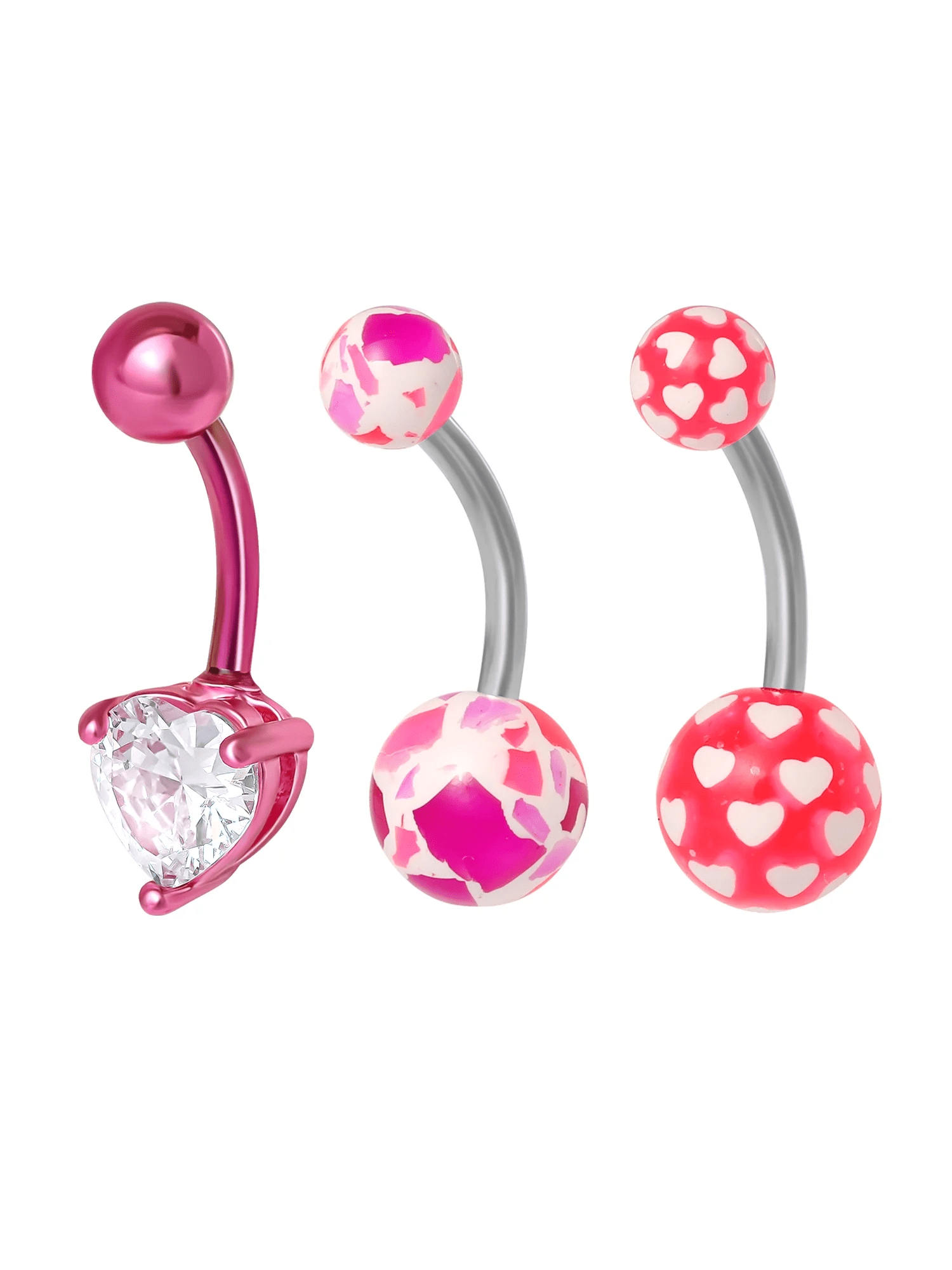 Women'S Stainless-Steel 14G Assorted Pink Belly Rings, 3 Pack - Image 2