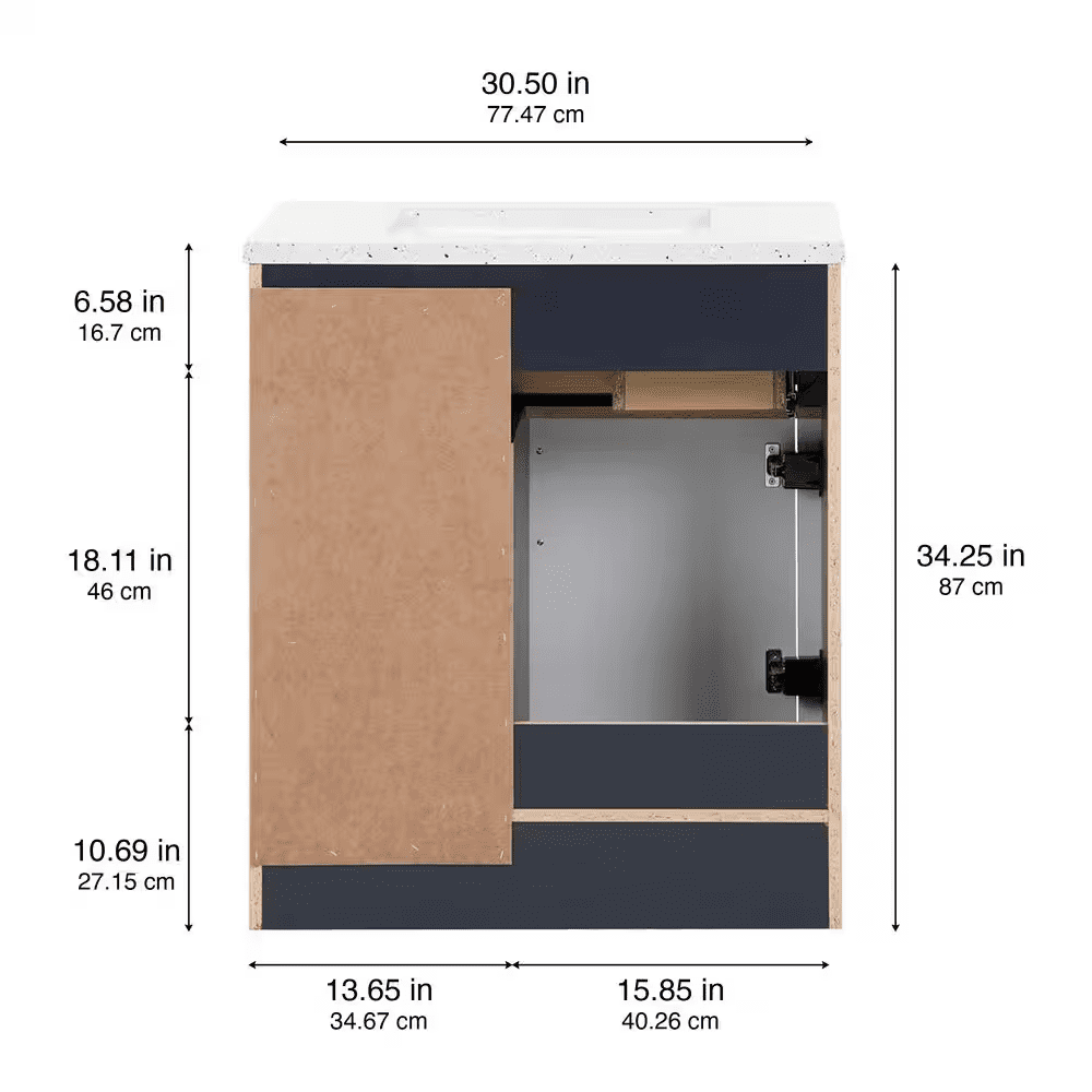 Clady 31 In. Single Sink Deep Blue Bath Vanity with Silver Ash Cultured Marble Top (Assembled) - Image 10