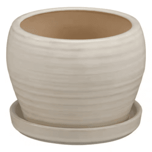 7 In. Rosalie White Glazed Ceramic Planter (7 In. D X 5.5 In. H) with Drainage Hole and Attached Saucer