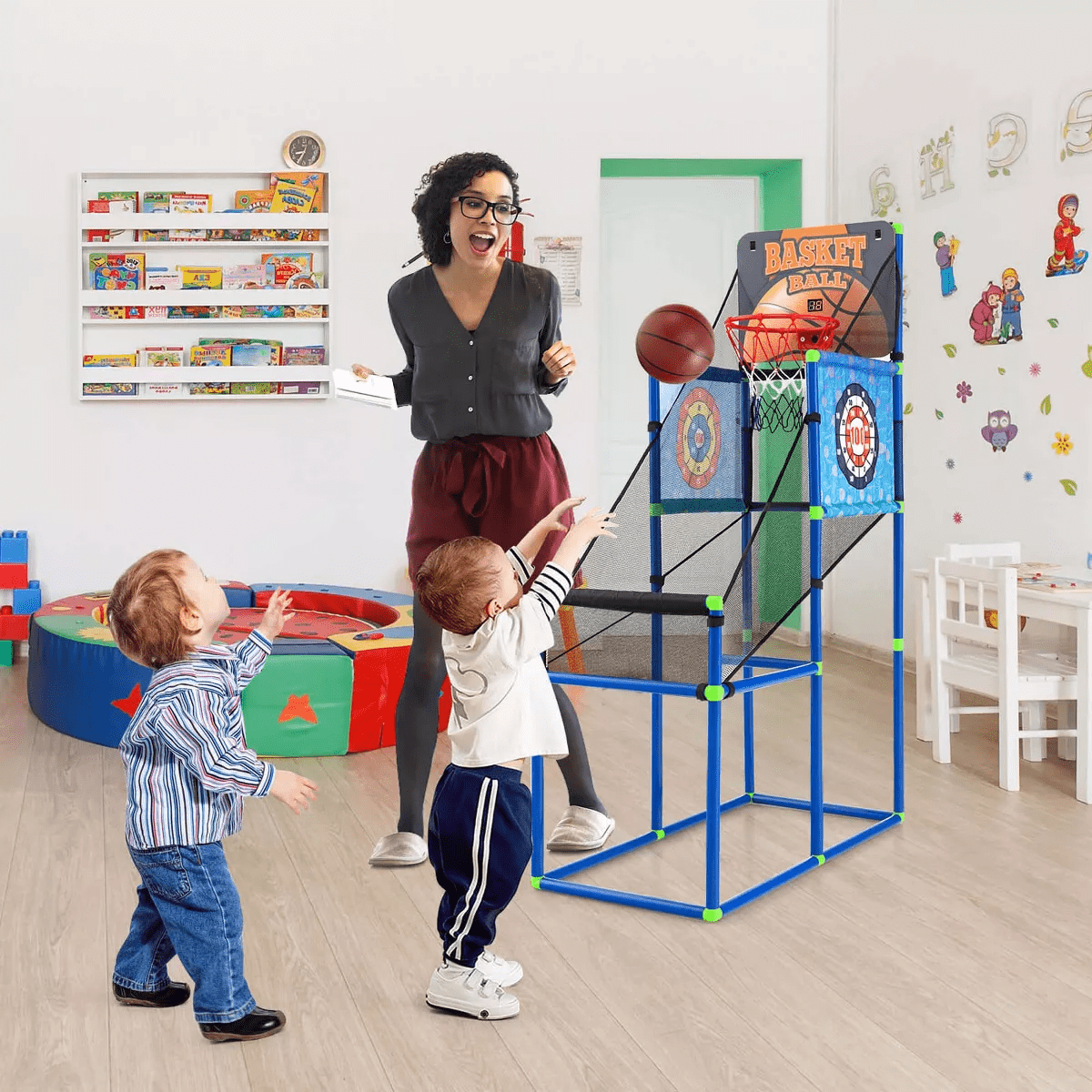 Costway 2-In-1 Kids Basketball Arcade & Sticky Balls Game W/Electronic Scoreboard Sound - Image 2