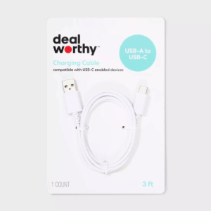 3' USB-A to USB-C Cable - Dealworthyâ„¢ White