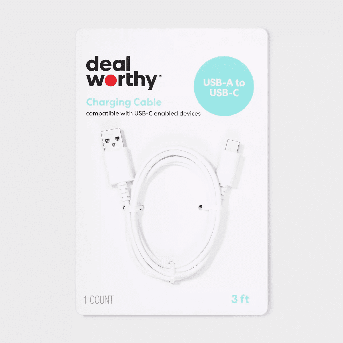 3' USB-A to USB-C Cable - Dealworthy™ White