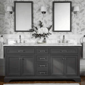 Windlowe 73 In. Double Sink Gray Bath Vanity with White Carrara White Marble Top (Assembled)