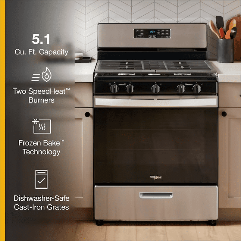 30-In 5 Burners 5.1-Cu Ft Freestanding Natural Gas Range ( Stainless Steel ) - Image 4