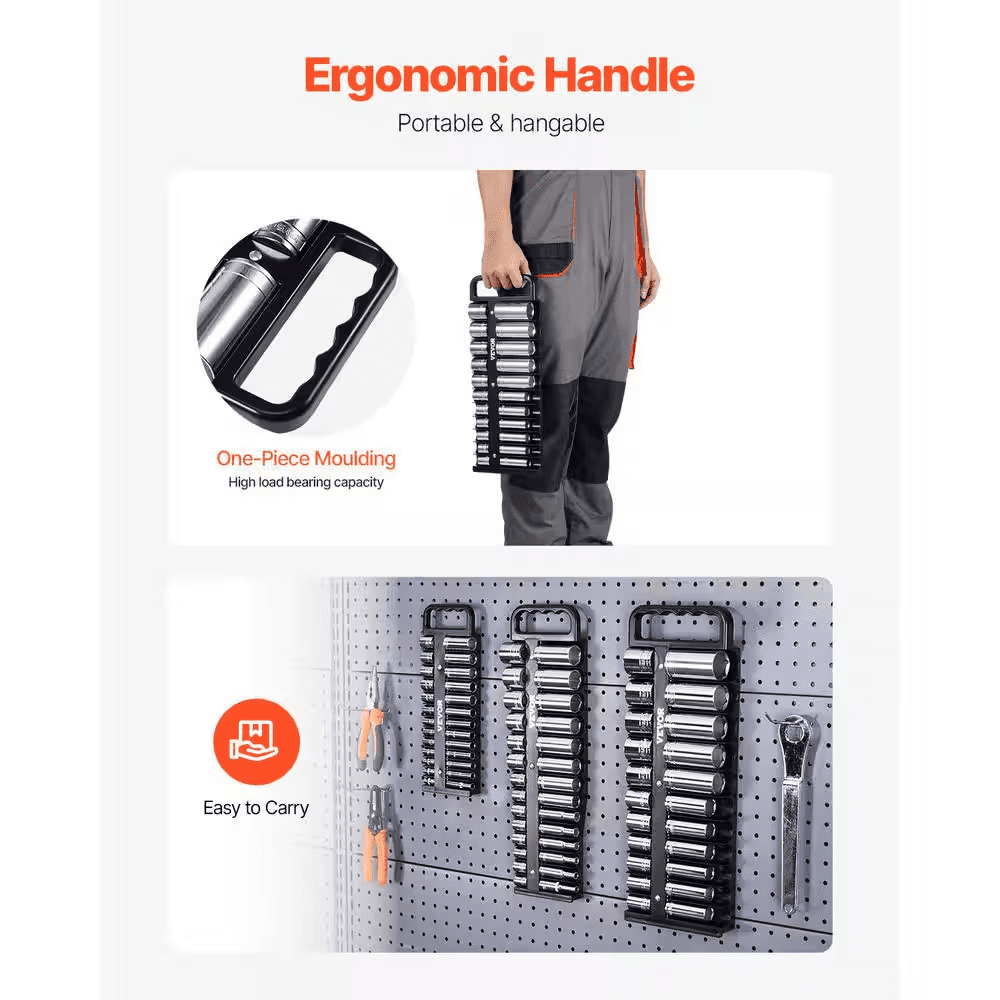 Portable Socket Organizer Tray, 3-Piece Metric and SAE Socket Organizer Set, 1/4 In., and 1/2 In. Heavy-Duty - Image 3