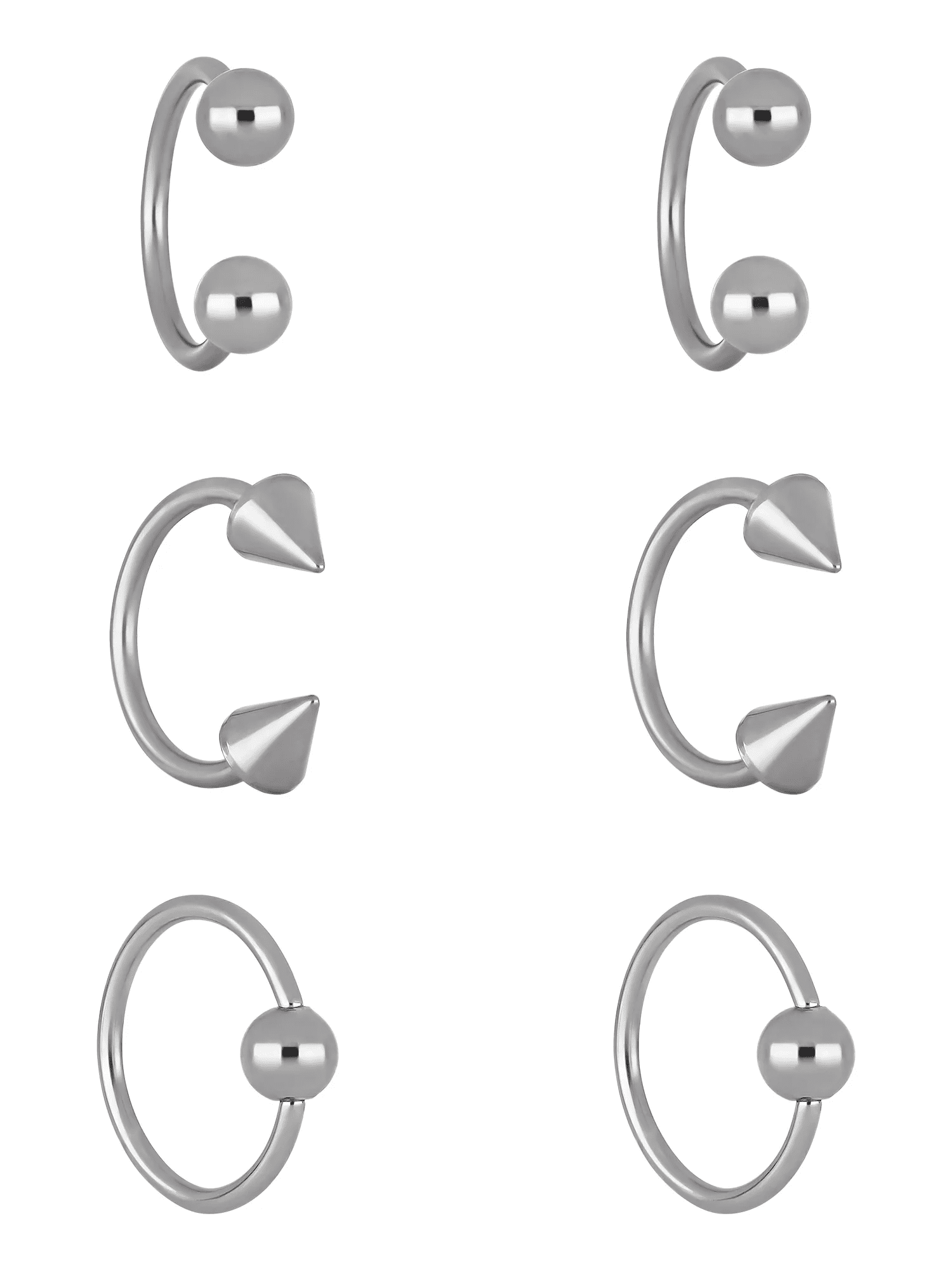 Women'S Stainless Steel 20 Gauge Hoop & Horseshoe Cartilage, Set of 6