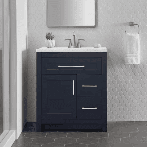 Clady 31 In. Single Sink Deep Blue Bath Vanity with Silver Ash Cultured Marble Top (Assembled)
