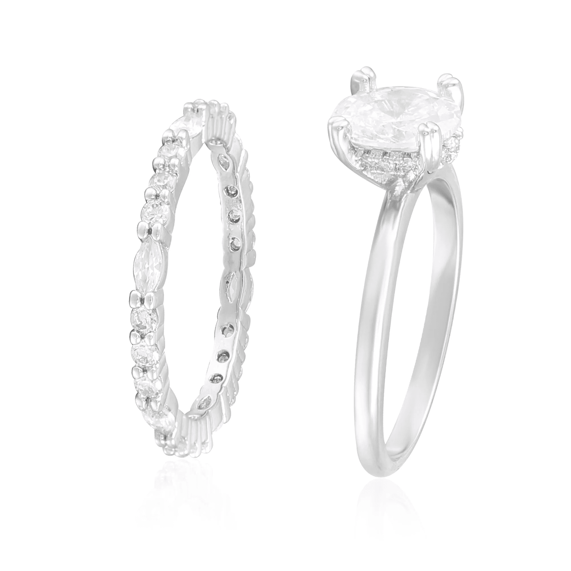 Believe in Brilliance Women'S Size 8 Fine Silver Plate Oval Bridal Ring Set with CZ Stones - Image 2