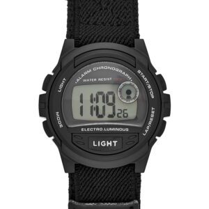 Men'S Digital Watch:Black Case, Positive Display, Nylon Fastwrap Strap (FMDOGE013)