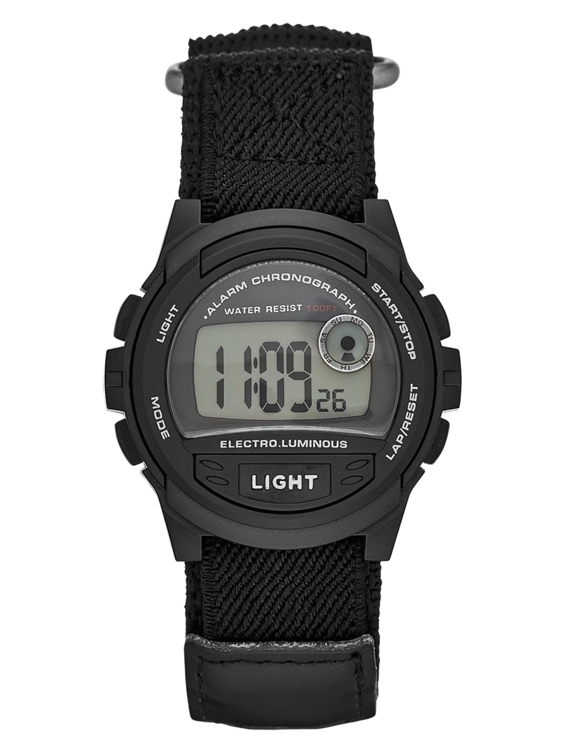 Men'S Digital Watch:Black Case, Positive Display, Nylon Fastwrap Strap (FMDOGE013)