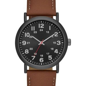 Men'S Watch: Gunmetal Case, Black Easy Read Dial, Cognac Vegan Leather Band (FMDOGE009)