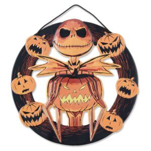 Embossed Metal Halloween Wreath – Jack Skellington with Pumpkins Wall Décor, by Open Road