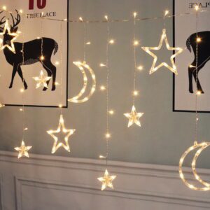 144-Count Indoor Battery Operated Warm White LED Curtain Lights with Stars and Moons