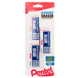 Hi-Polymer Block Eraser, Latex Free, White, Pack of 3 Erasers