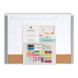17 X 23 In. 3-In-1 Dry Erase Calendar Whiteboard, White and Gray