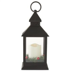 Plastic LED Flameless Candle Lantern Christmas Decoration, Black, 9", by