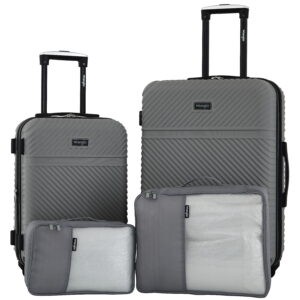 4 Piece Expandable Hardside Spinner Luggage Set with Packing Cubes, Sharkskin Grey