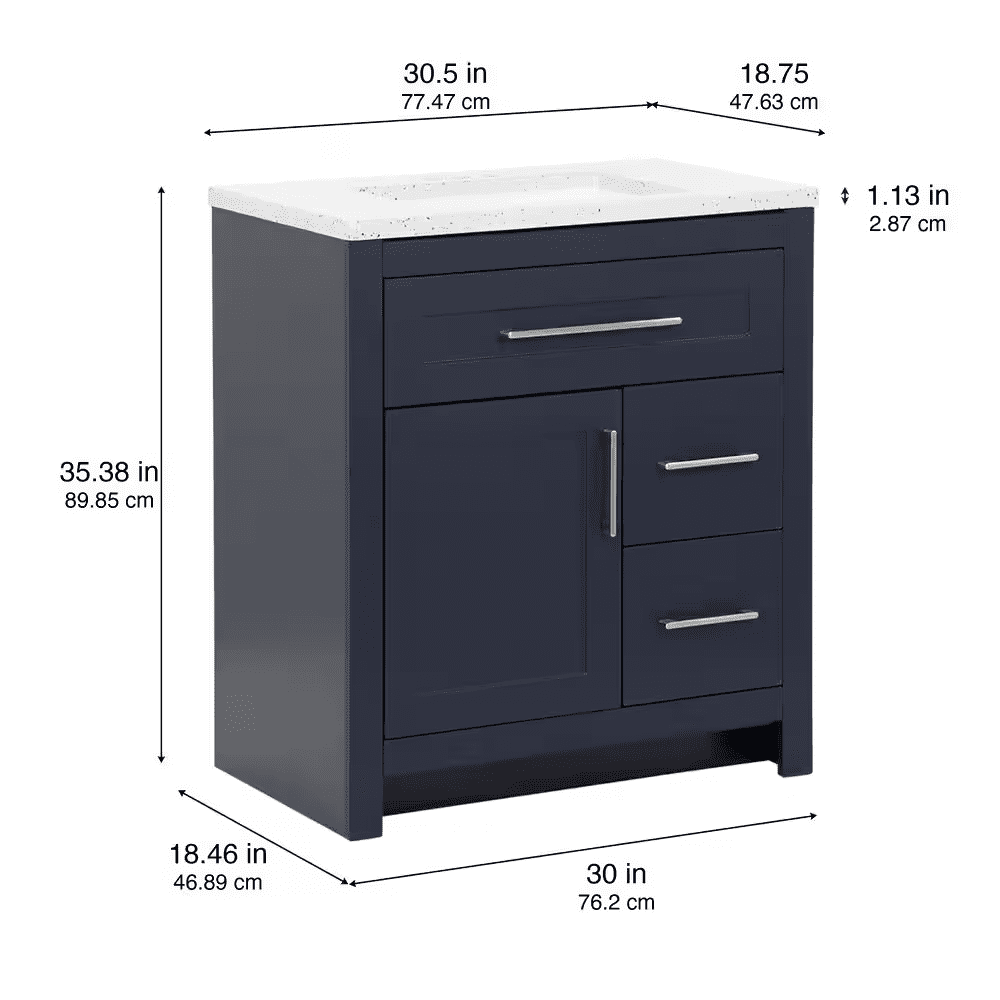 Clady 31 In. Single Sink Deep Blue Bath Vanity with Silver Ash Cultured Marble Top (Assembled) - Image 7