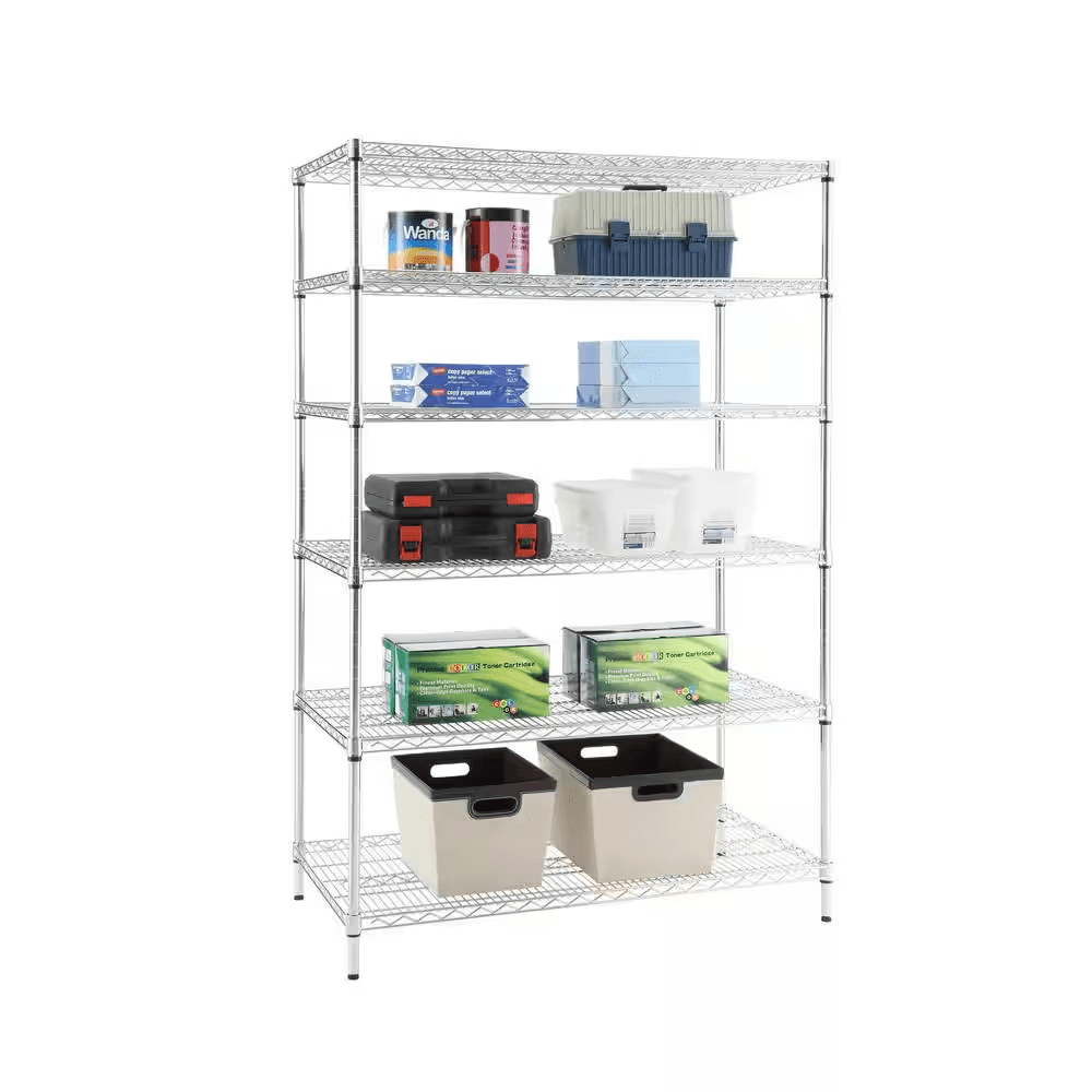 6-Tier Commercial Grade Heavy Duty Steel Wire Shelving Unit in Chrome (48 In. W X 72 In. H X 24 In. D) - Image 3