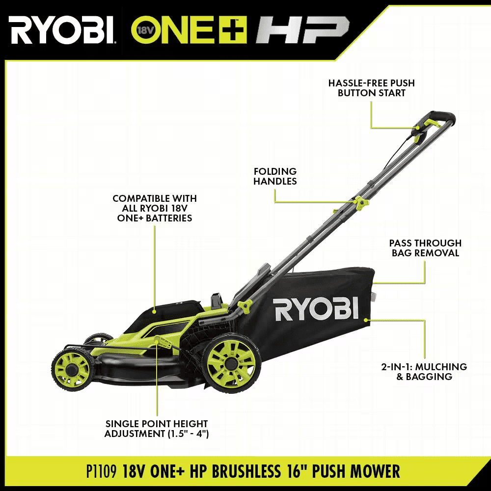 ONE+ HP 18V Brushless 16 In. Cordless Walk behind Push Mower W/ UV Resistant Cover, (2) 4.0 Ah Batteries & (1) Charger - Image 4