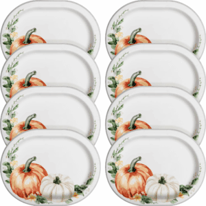 Thanksgiving Multicolor Oval Disposable Paper Plates, 10" X 12", 8 Count