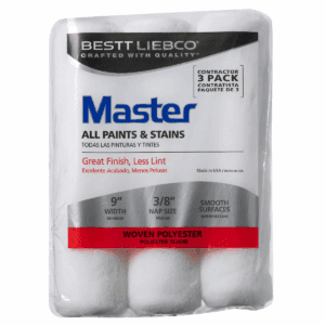 Master 9" X 3/8" Roller Cover: Polyester Paint Applicator, 3-Pack, Paint Rollers for Smooth Finish