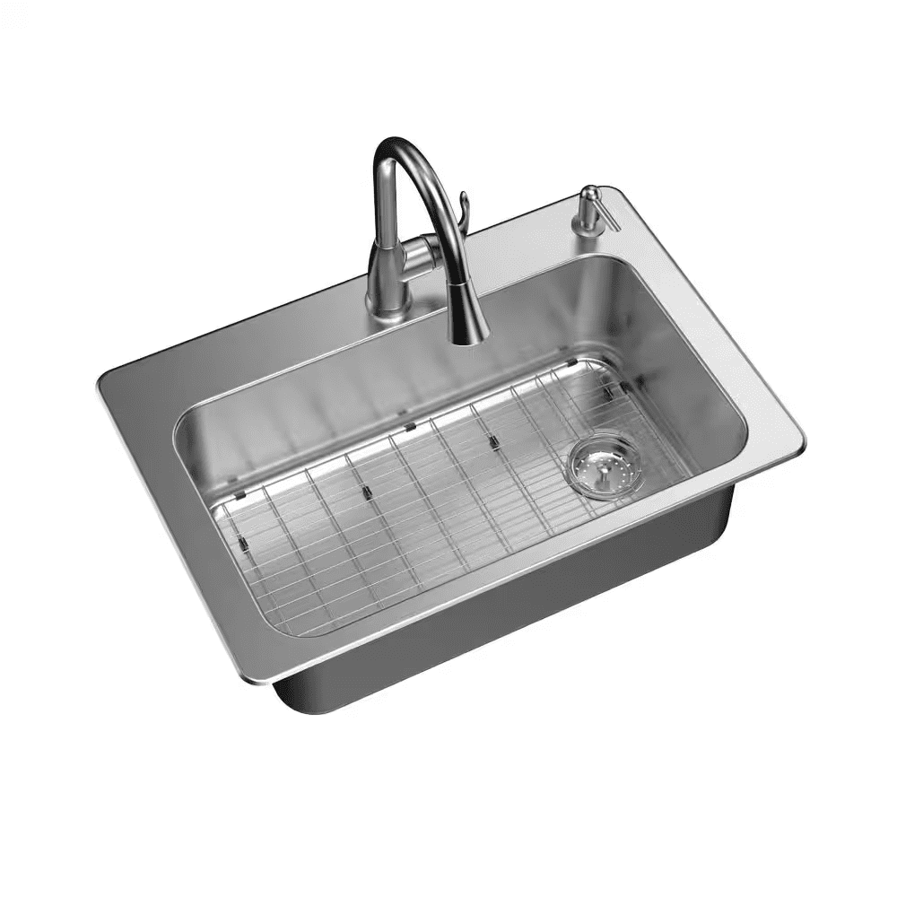 33 In. Drop-In Single Bowl 18 Gauge Stainless Steel Kitchen Sink with Pull-Down Faucet - Image 10