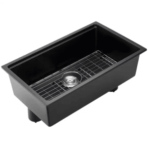 30 In. Undermount/Drop-In Granite Kitchen Sink Workstation Quartz and Resin Single Bowl W/ Accessories Black 2025 Update