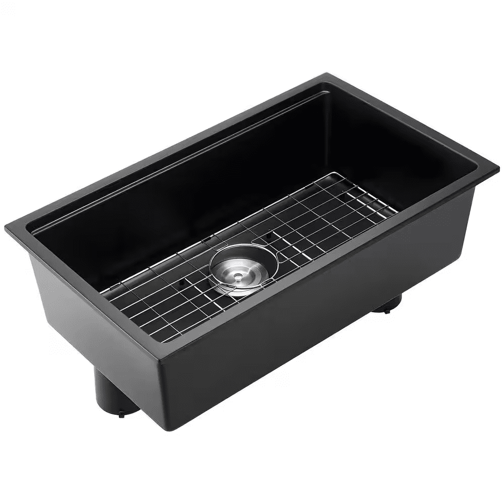 30 In. Undermount/Drop-In Granite Kitchen Sink Workstation Quartz and Resin Single Bowl W/ Accessories Black 2025 Update