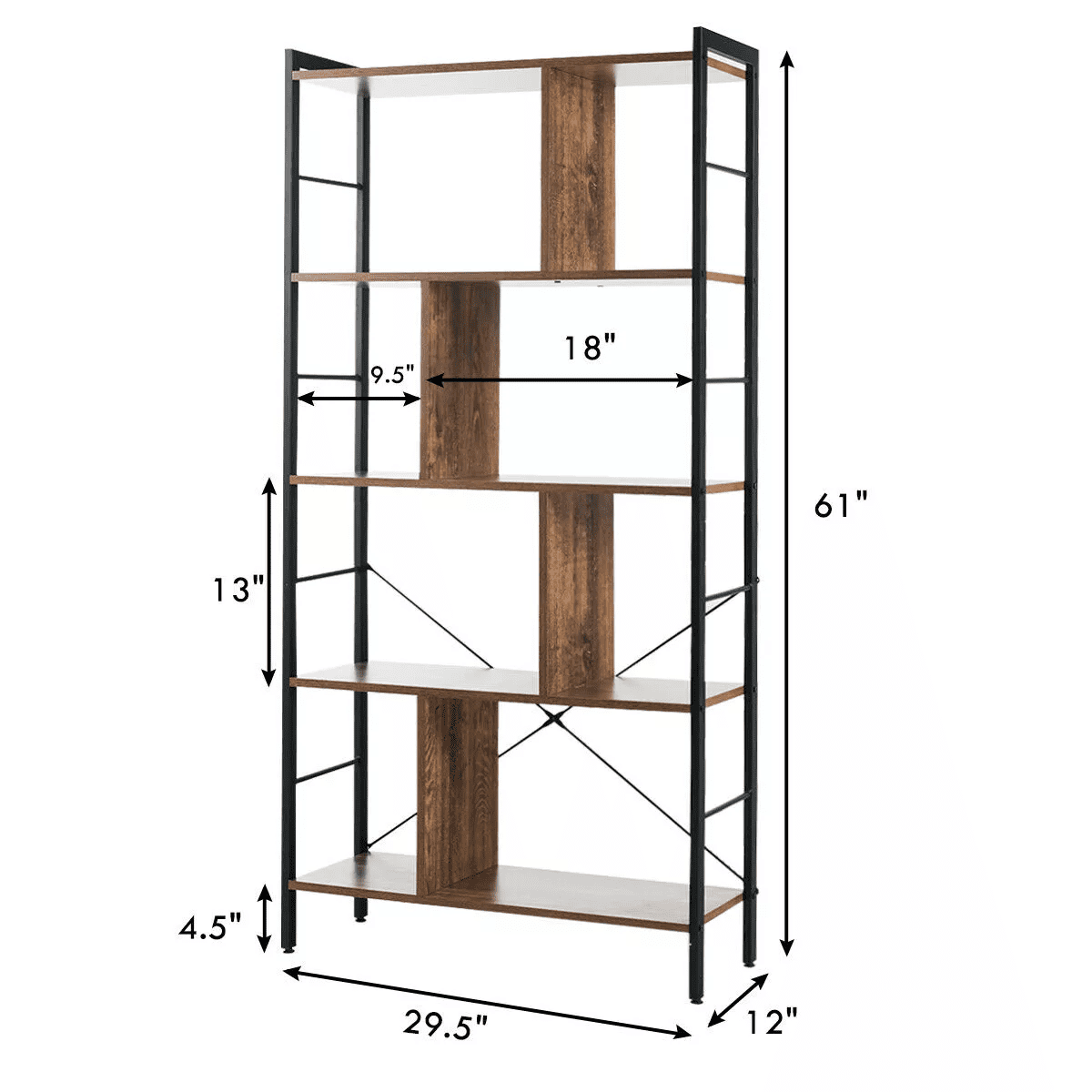Costway 4-Tier Bookcase Industrial Bookshelf Floor Standing Storage Rack - Image 10