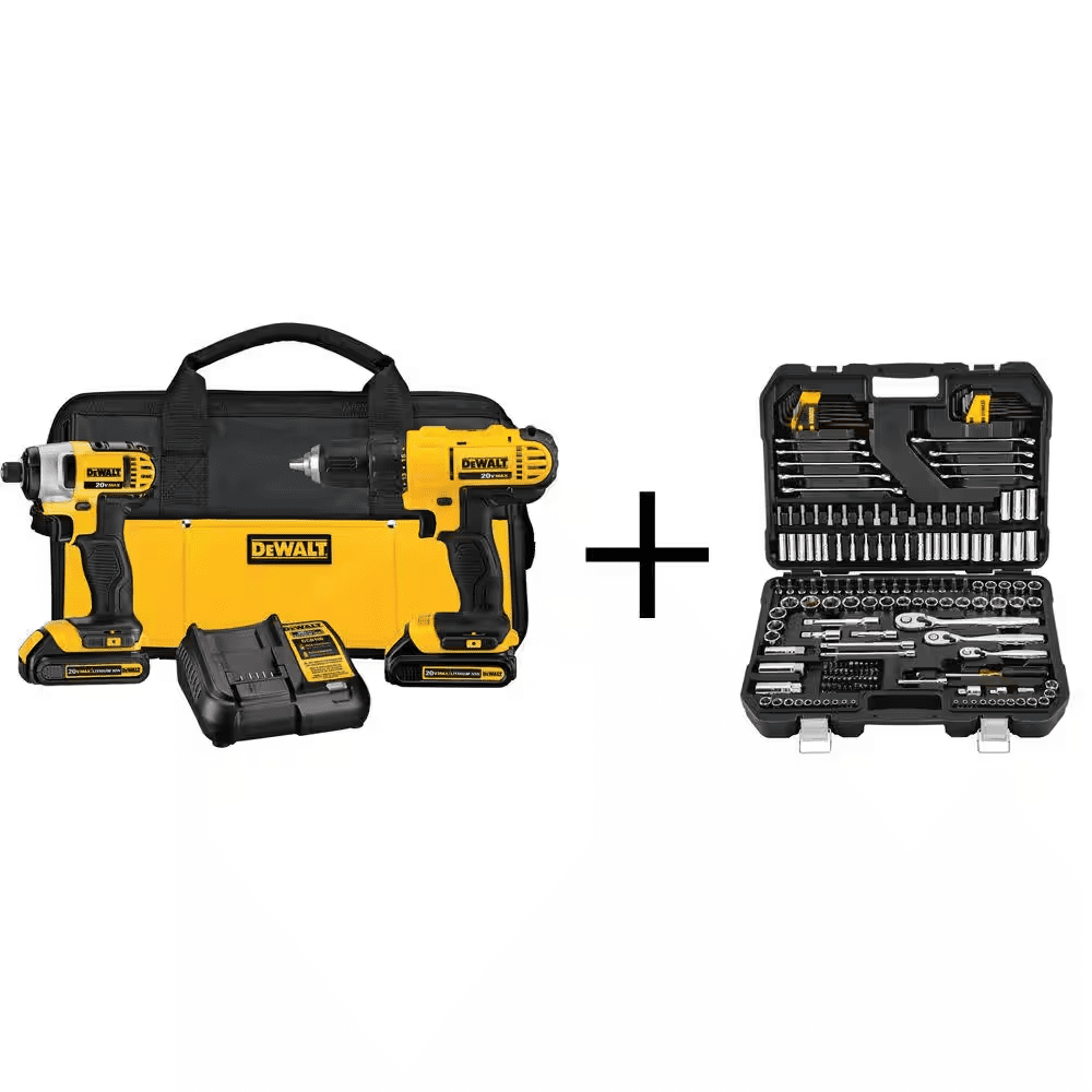 20V MAX Lithium-Ion Cordless Combo Kit (2 Piece), Mechanics Tool Set (200 Piece), (2) 20V 1.3Ah Batteries, and Charger