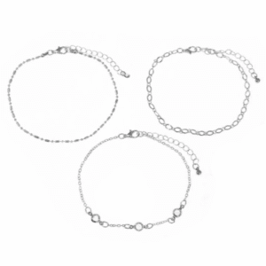 3 Pack Anklet Set with Rhodium Chain and Stone (Women'S)