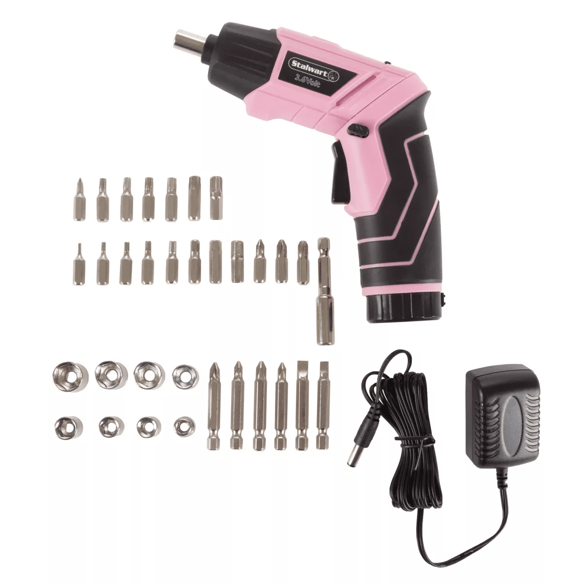 Fleming Supply Pivoting Cordless Power Tool Set - 45 Pieces, Including Screwdrivers, Bits, Sockets, and Case - Pink and Black - Image 5
