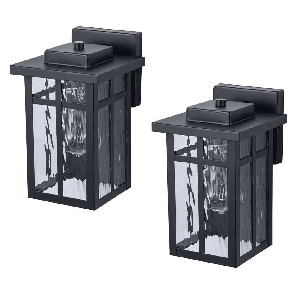 Matte Black Outdoor Hardwired Wall Lantern Sconces with Water Glass, No Bulbs Included (2-Pack) - Image 6