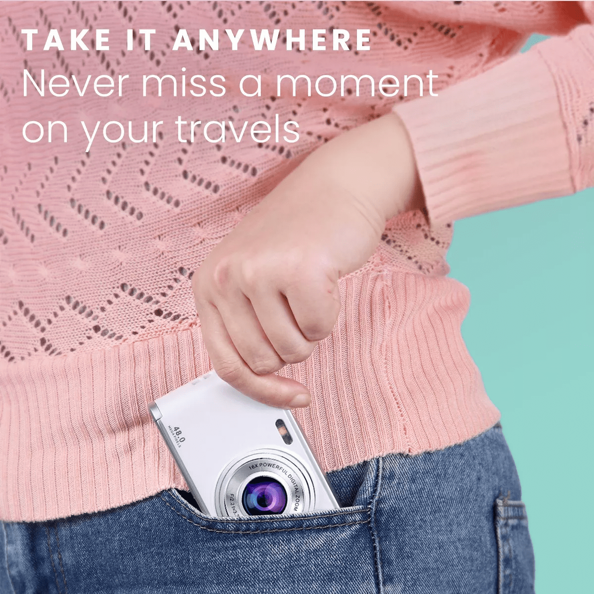 HOM 4K Portable Digital Camera, 48 MP with 16X Digital Zoom & Autofocus, 4K HD Video Camera for Vlogging - 32 GB TF Card Included - Image 7