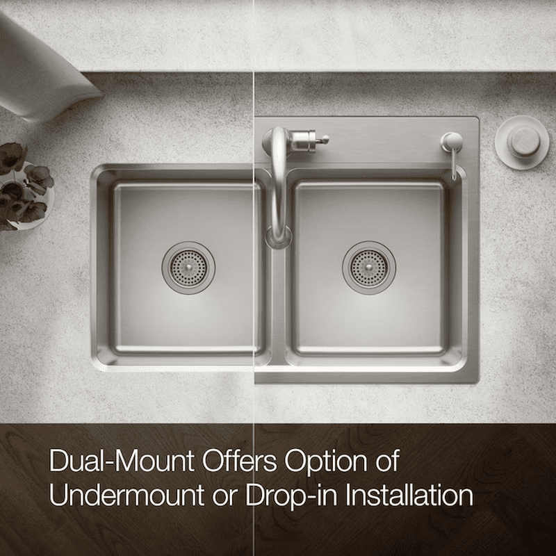 Prologue Drop-In or Undermount 33-In X 22-In Stainless Steel Double Equal Bowl 18 -Gauge Workstation Kitchen Sink with Drainboard - Image 6