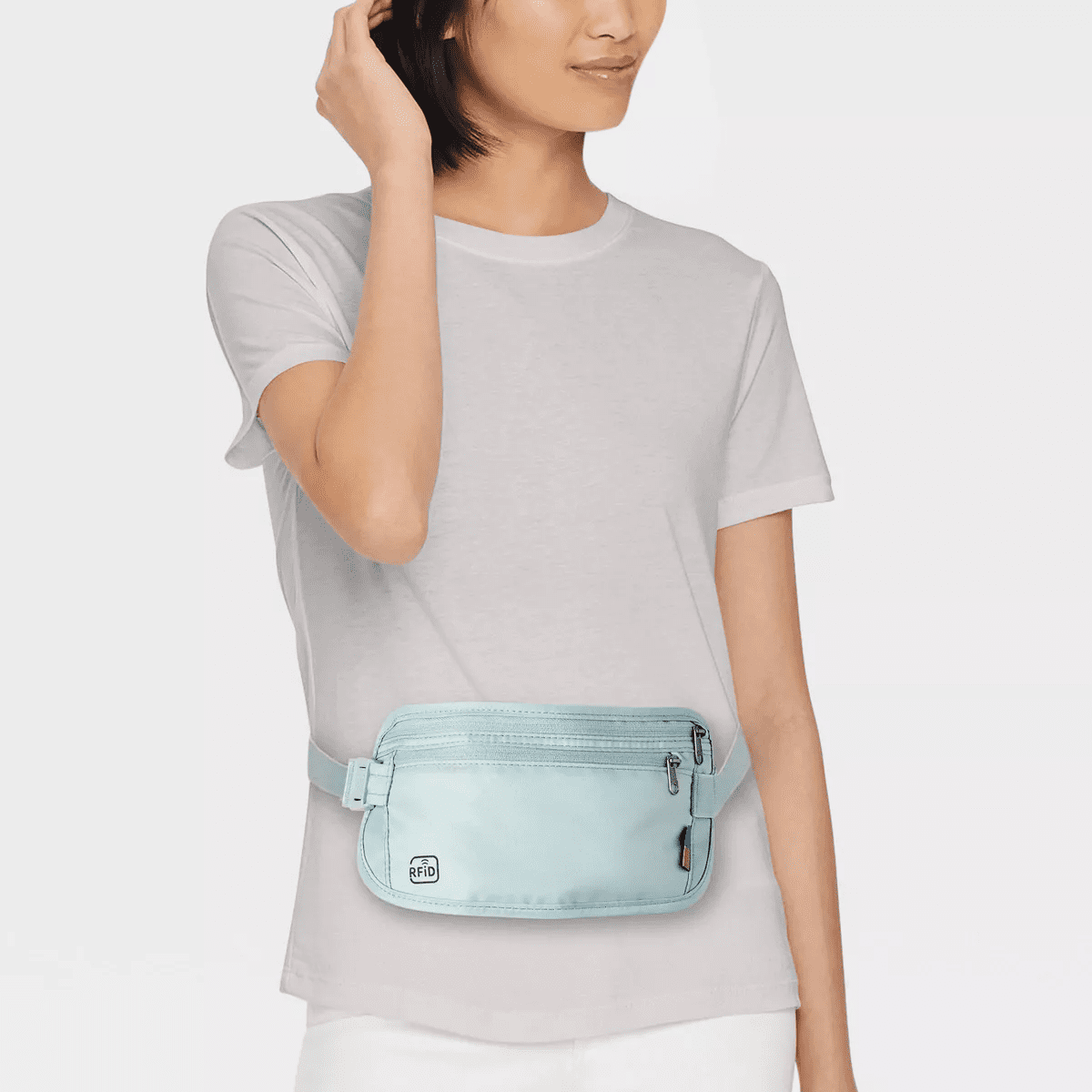 RFID Blocking Waist Pouch Puritan Gray - Open Story™: Water-Resistant Belt Bag - Image 2