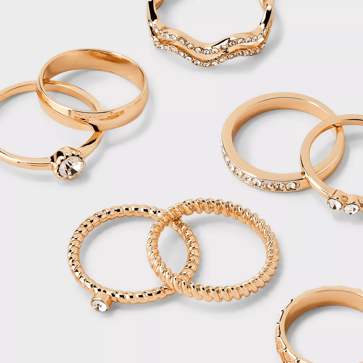 Rhinestone Band Ring Set 8Pc - Wild Fable™ Gold: Stacking, Statement , Medium/Large, Zinc Material - Image 2