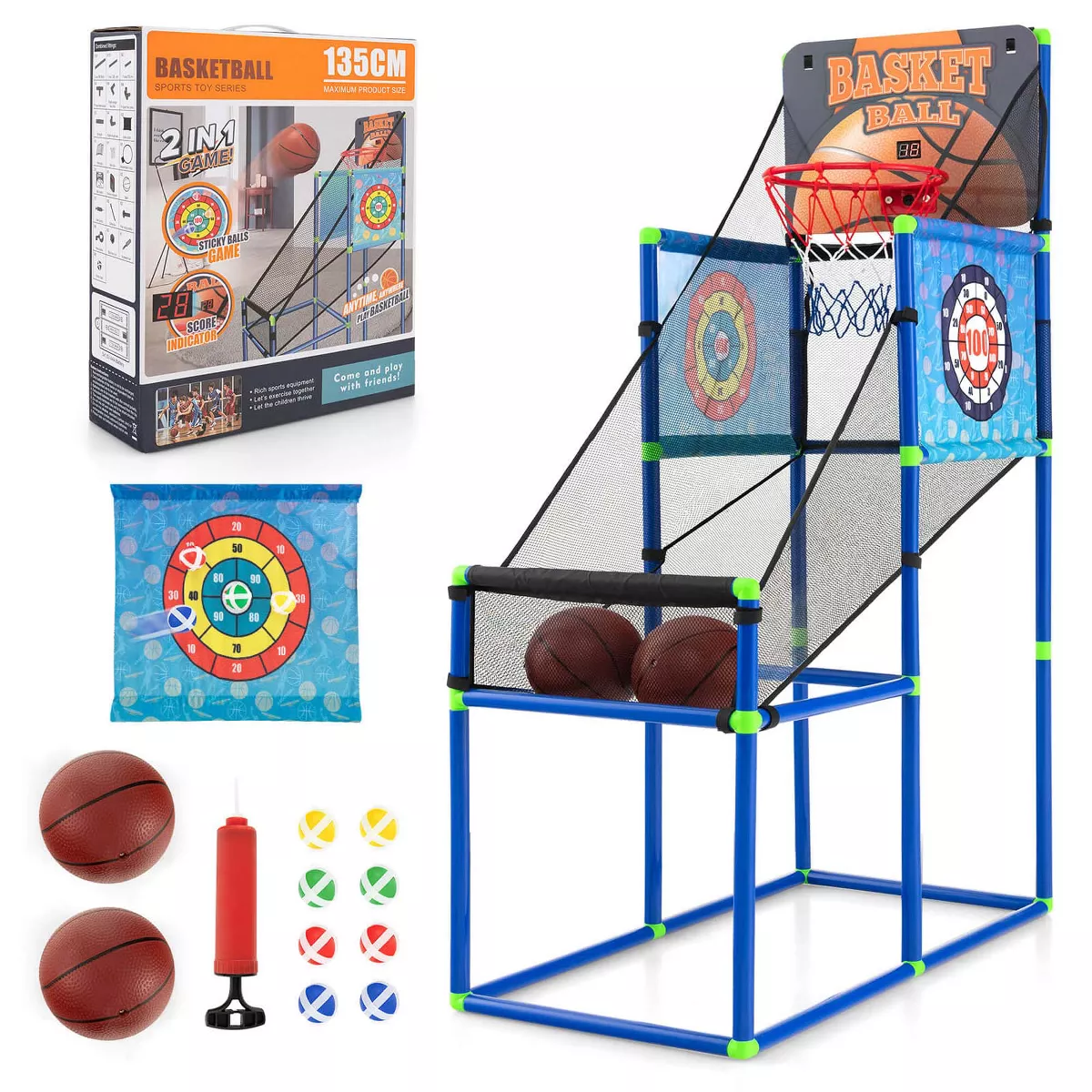 Costway 2-In-1 Kids Basketball Arcade & Sticky Balls Game W/Electronic Scoreboard Sound