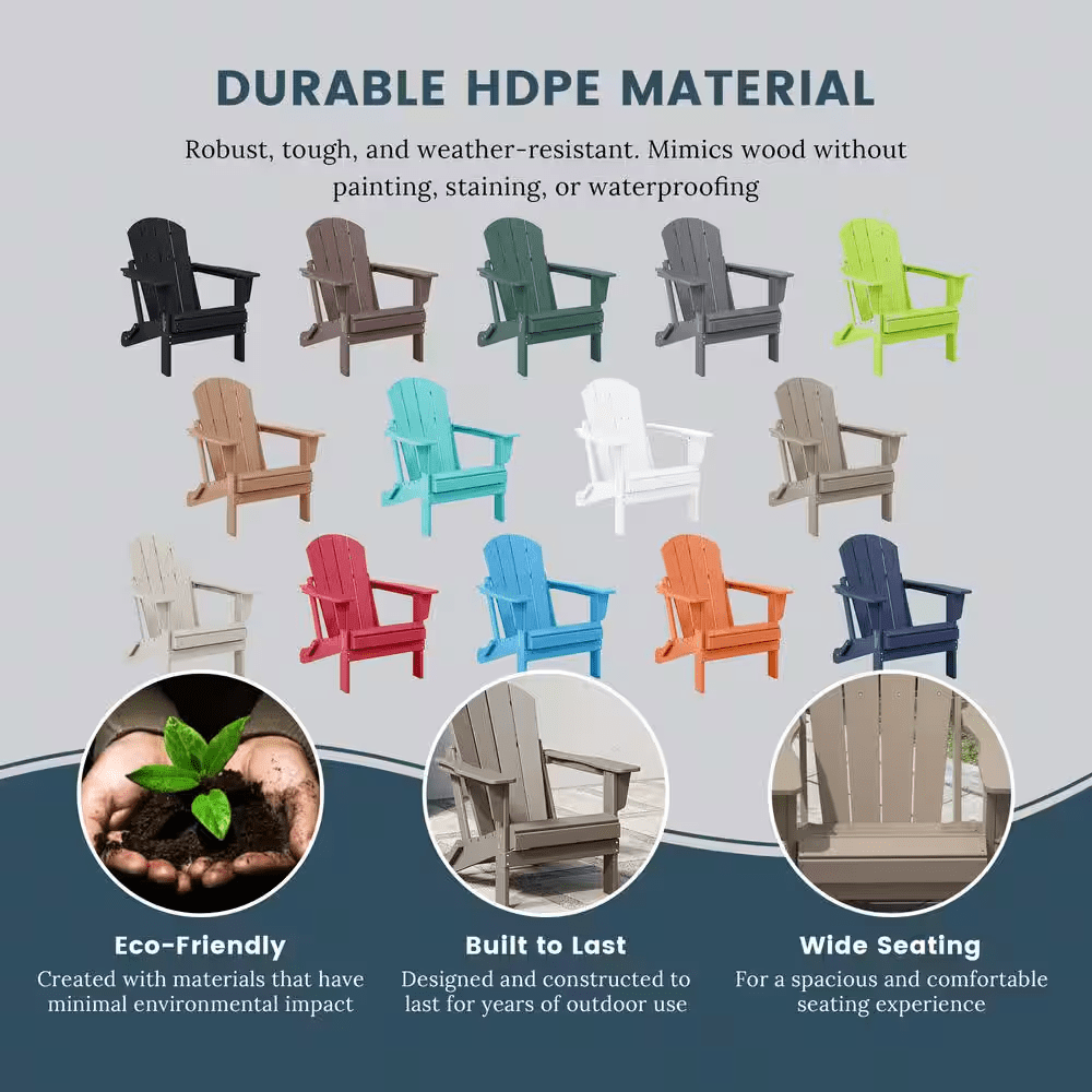 Laguna Fade Resistant Outdoor Patio HDPE Poly Plastic Classic Folding Adirondack Lawn Chair in Weathered Wood - Image 9