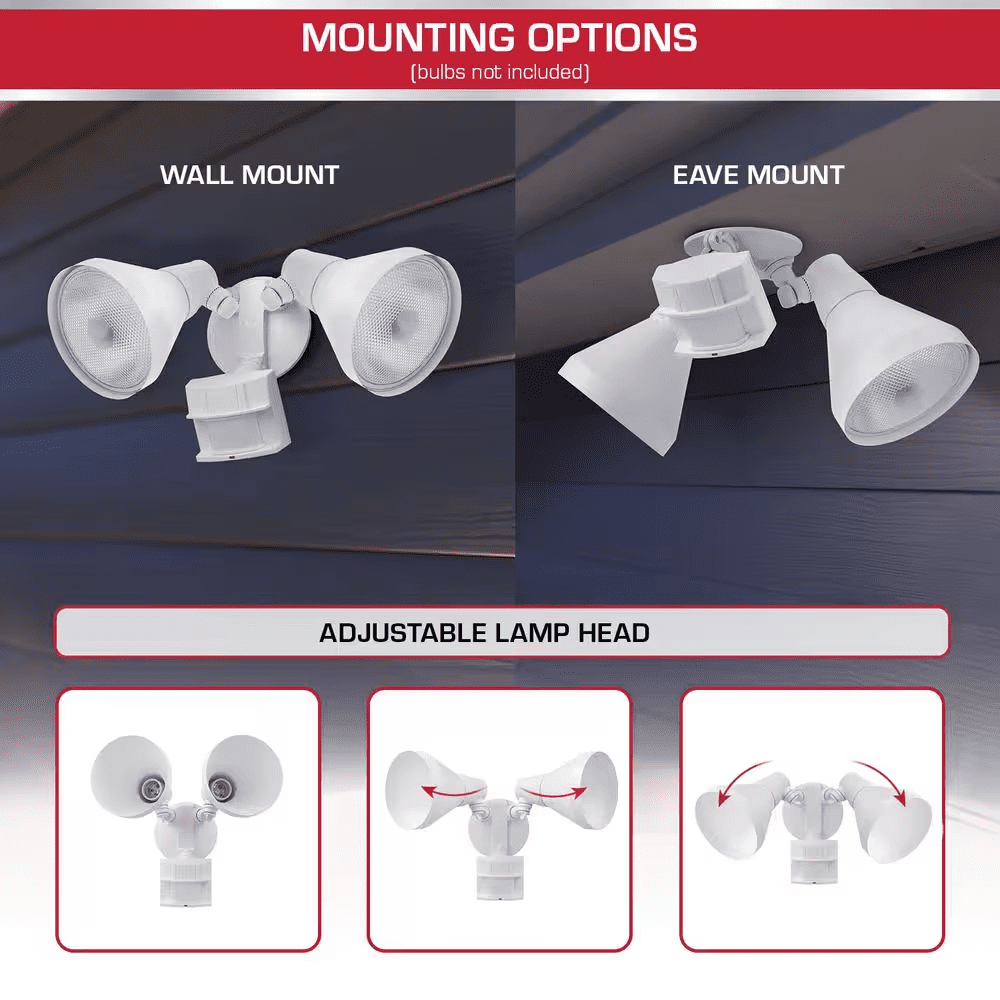 PAR 180° White Motion Sensing Security Light Wired Outdoor 2-Head Dusk-To-Dawn Flood Light - Image 4