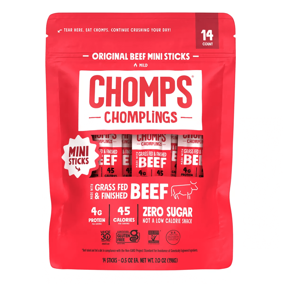 Chomps Chomplings Original Beef Mini Sticks - 7Oz/14Ct